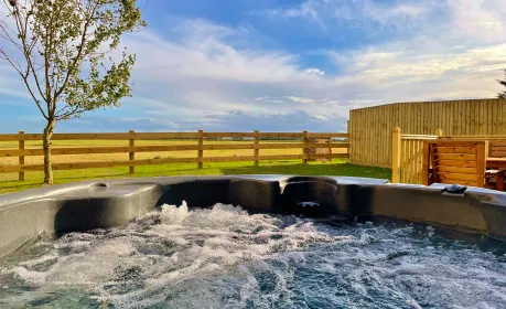Stunning views over Lincolnshire fields from the Hot tub at Chestnut Lodge Mill Farm Leisure